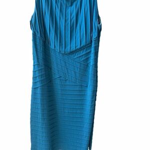 Ashley Stewart Teal Blue Ribbed Bandage Midi Dress